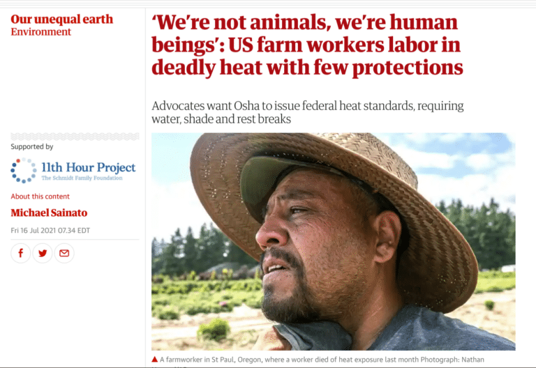 Farmworkers on the front page of the Guardian